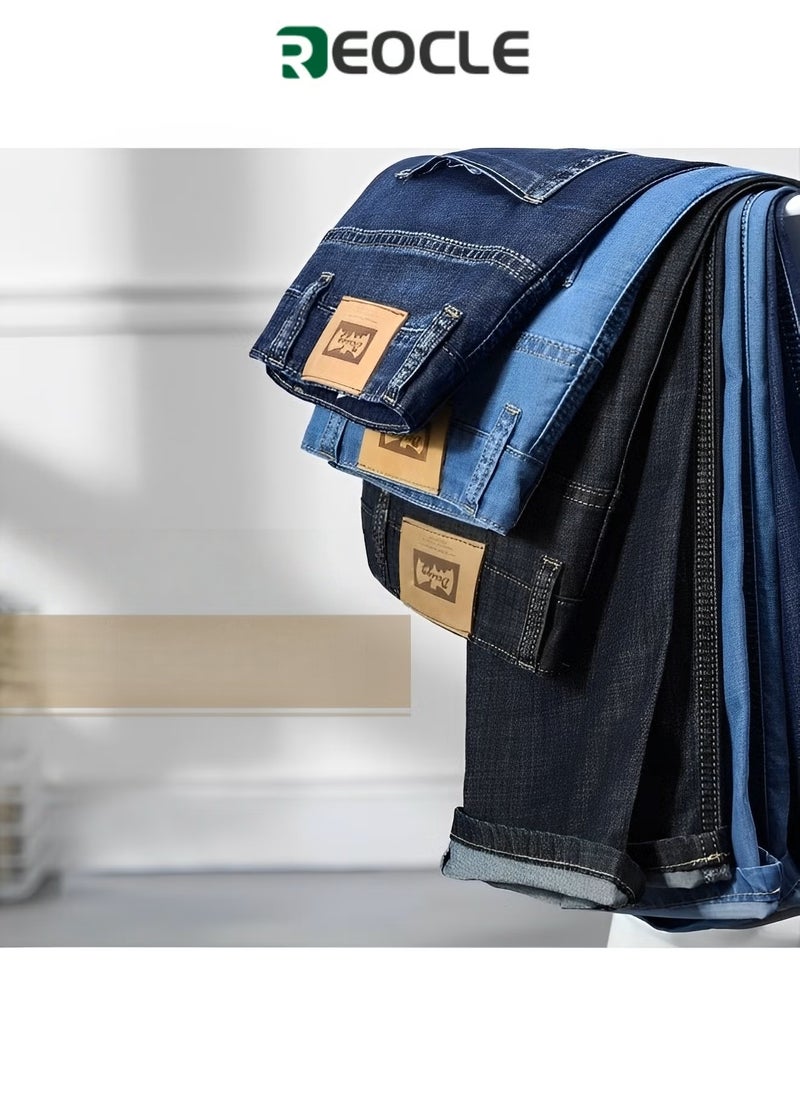 REOCLE Men's Jeans Stretch Straight Leg Regular Fit Denim Pants Summer Thin Jean Classic Comfort Jean Made of High-quality Cotton - Image 1