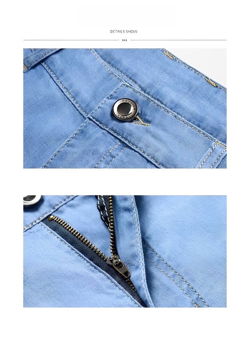 REOCLE Men's Jeans Stretch Straight Leg Regular Fit Denim Pants Summer Thin Jean Classic Comfort Jean Made of High-quality Cotton - Image 4