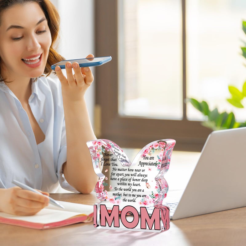 Jettryran Mom Christmas Gifts from Daughter Christmas Gifts for Mom from Son  Mom Birthday Ideas Gift Unique Mother's Day Gifts Best Mom Ever Gift New Mom Single Mom Stepmom Butterfly Shaped Acrylic Plaque Sign - Image 4