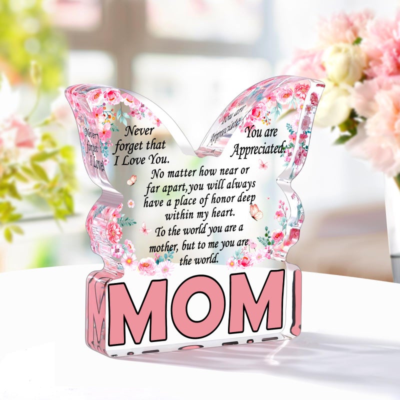 Jettryran Mom Christmas Gifts from Daughter Christmas Gifts for Mom from Son  Mom Birthday Ideas Gift Unique Mother's Day Gifts Best Mom Ever Gift New Mom Single Mom Stepmom Butterfly Shaped Acrylic Plaque Sign - Image 2