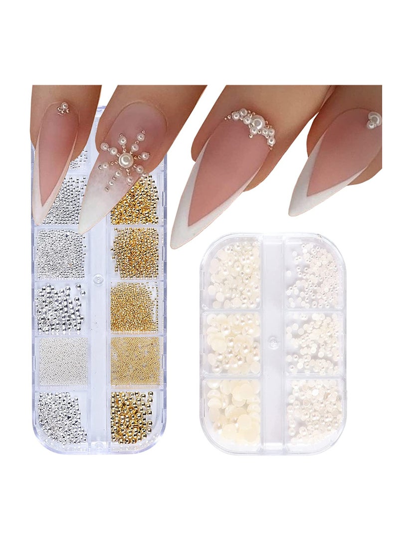 SYOSI Nail Art Pearls Flatback Pearls Nail Charms Gold Silver White Half Round Nail Art Supplies Luxurious Design Nail Accessories Rhinestones Mixed Various Sizes 0.8mm 5mm for Women Nail Decoration - Image 1
