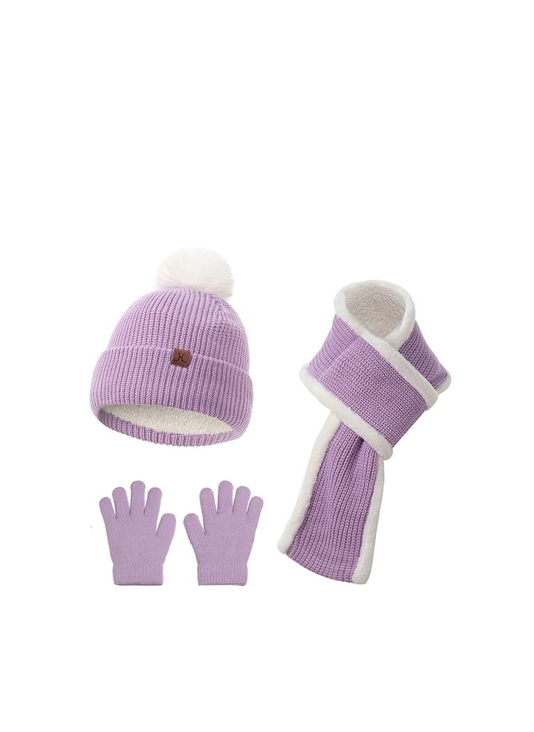 SYOSI Kids Winter Hat Scarf Mittens Set, Beanie Hat Gloves Neck Warmer Scarf Set For Boys And Girls, Warm Knitted Hat Mittens and Fleece Neck Warmer Scarf Set for Boys Girls  - Image 1