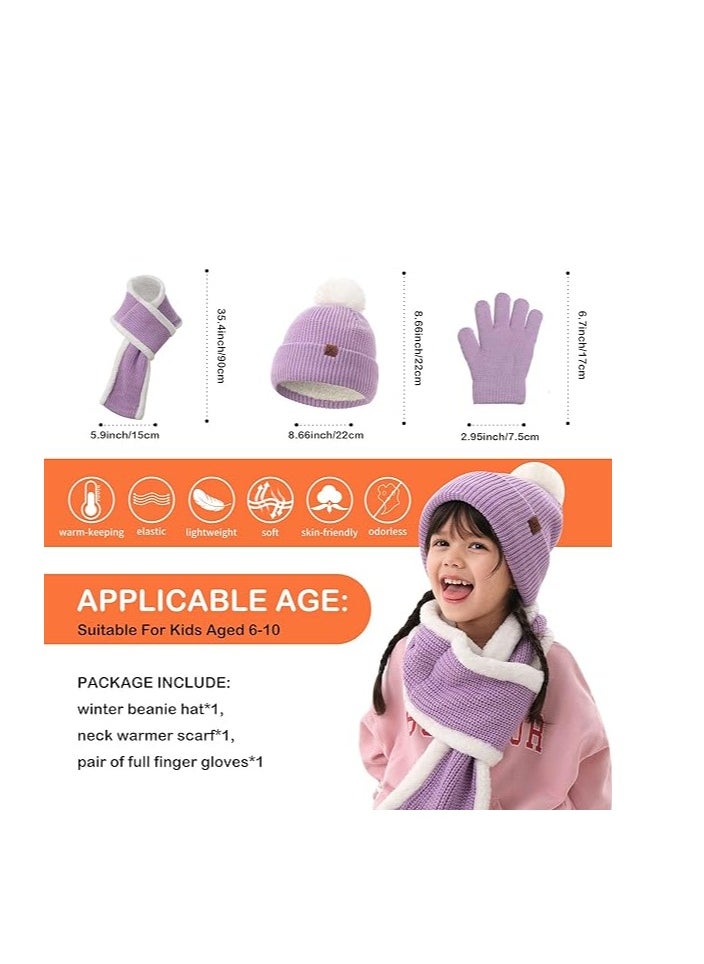 SYOSI Kids Winter Hat Scarf Mittens Set, Beanie Hat Gloves Neck Warmer Scarf Set For Boys And Girls, Warm Knitted Hat Mittens and Fleece Neck Warmer Scarf Set for Boys Girls  - Image 4