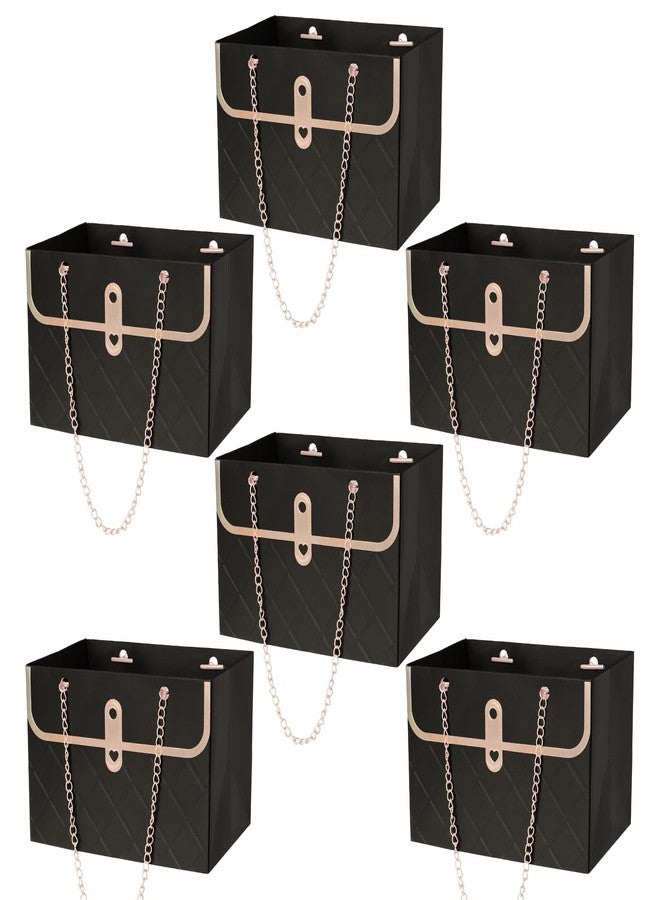 baotongle 6pcs Flower Paper Gift Box Bouquet Storage Bucket Handbag with Metal Chain Flower Boxes for Arrangements Wedding Valentine's Mother's Day Birthday Bridal Shower Black - Image 1