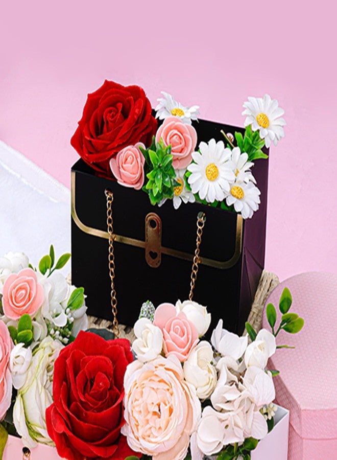 baotongle 6pcs Flower Paper Gift Box Bouquet Storage Bucket Handbag with Metal Chain Flower Boxes for Arrangements Wedding Valentine's Mother's Day Birthday Bridal Shower Black - Image 3
