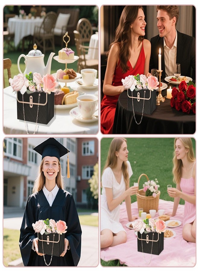 baotongle 6pcs Flower Paper Gift Box Bouquet Storage Bucket Handbag with Metal Chain Flower Boxes for Arrangements Wedding Valentine's Mother's Day Birthday Bridal Shower Black - Image 2