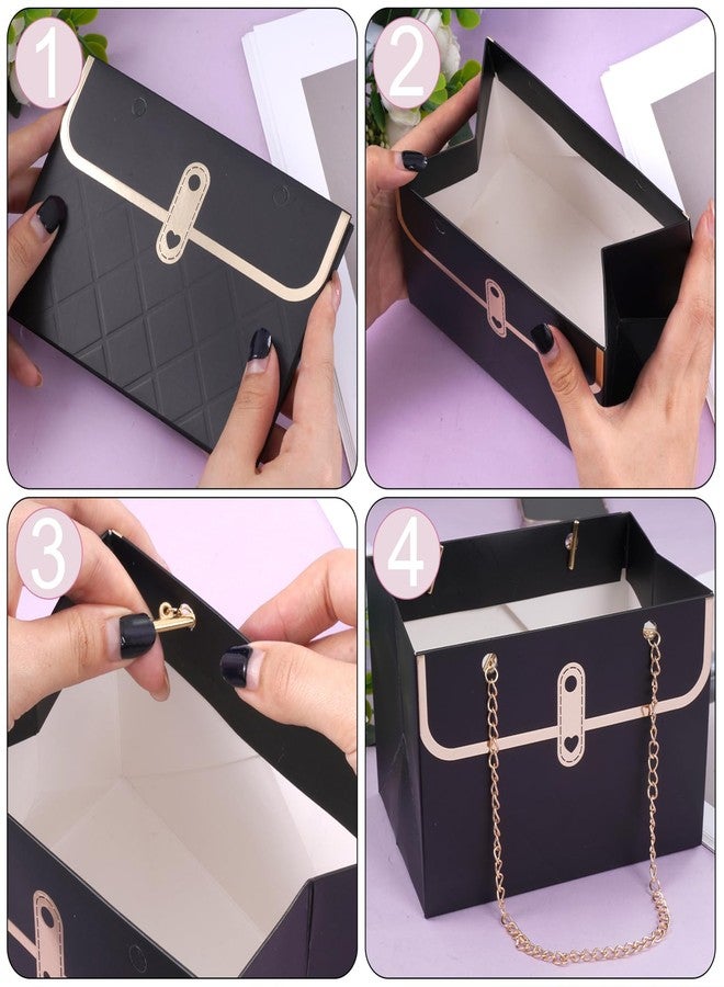baotongle 6pcs Flower Paper Gift Box Bouquet Storage Bucket Handbag with Metal Chain Flower Boxes for Arrangements Wedding Valentine's Mother's Day Birthday Bridal Shower Black - Image 5