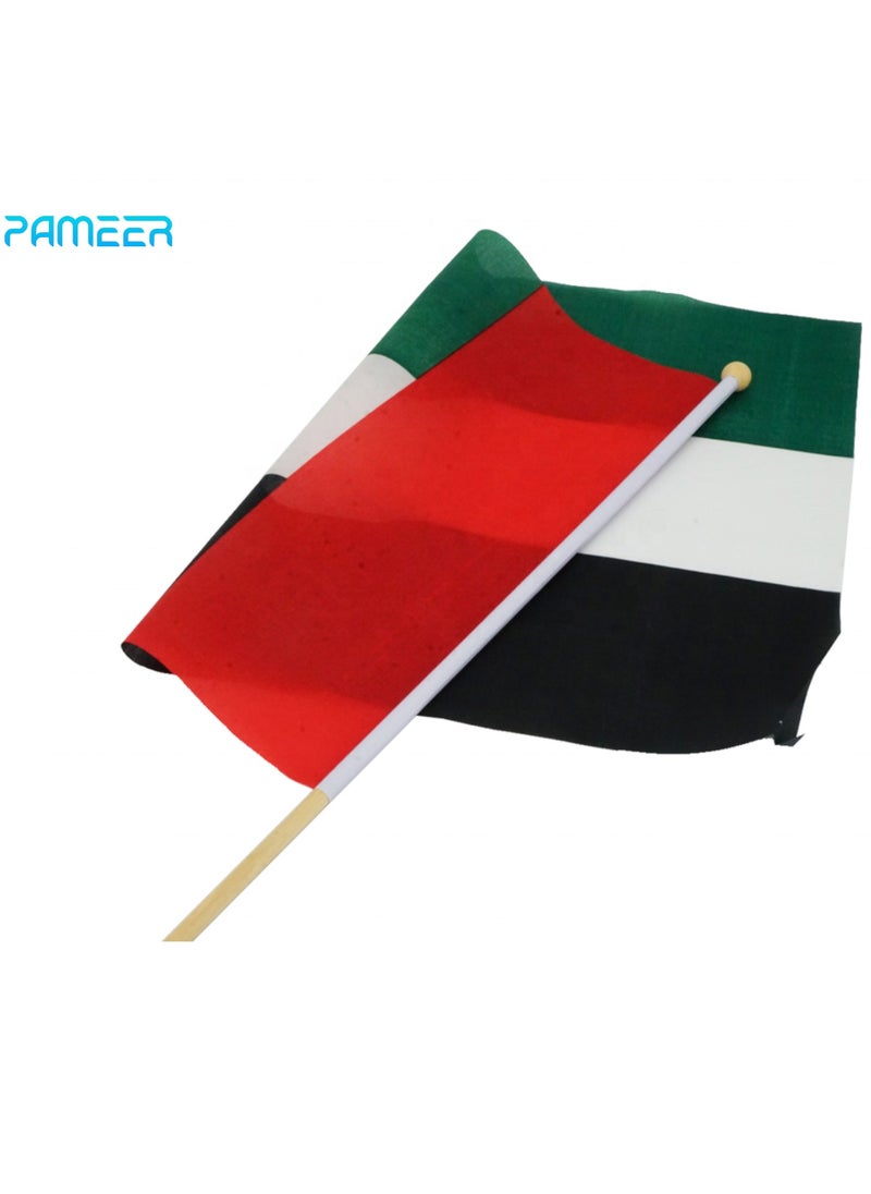 PAMEER 12 Pcs 45 x 30 CM UAE National Day Celebration Flags Hand Held Flags Emirati National Days Flags Wooden Hand Grip UAE Flags for Cars Home Office Desk National Day Martyrs Day Flag Day Celebrations  - Image 5