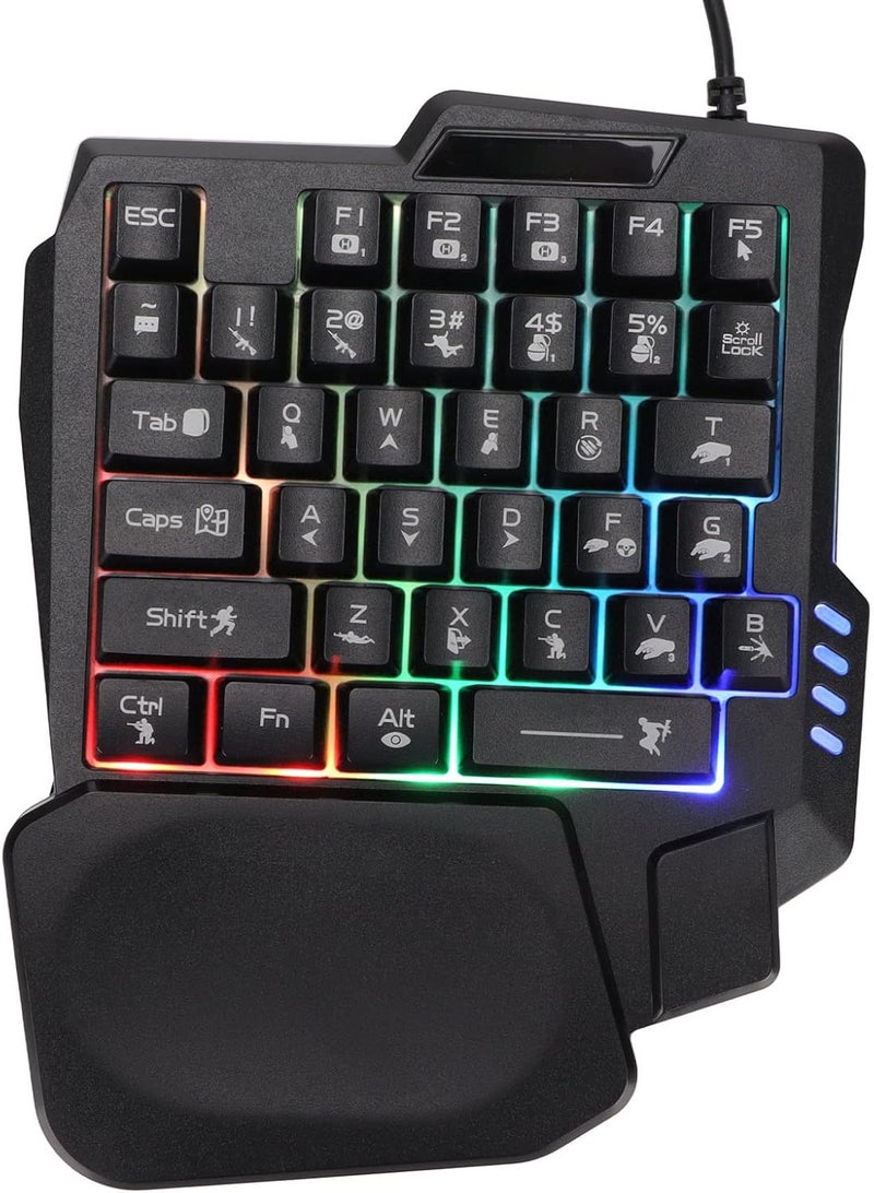 زوبسك لوحة مفاتيح للألعاب بيد واحدة K13، لوحة مفاتيح ميكانيكية RGB للألعاب بيد واحدة، 35 مفتاحًا، متصلة بالكابل USB، مزودة بمسند للمعصم، ووحدة تحكم مريحة للألعاب لأجهزة الكمبيوتر الشخصية. - Image 1