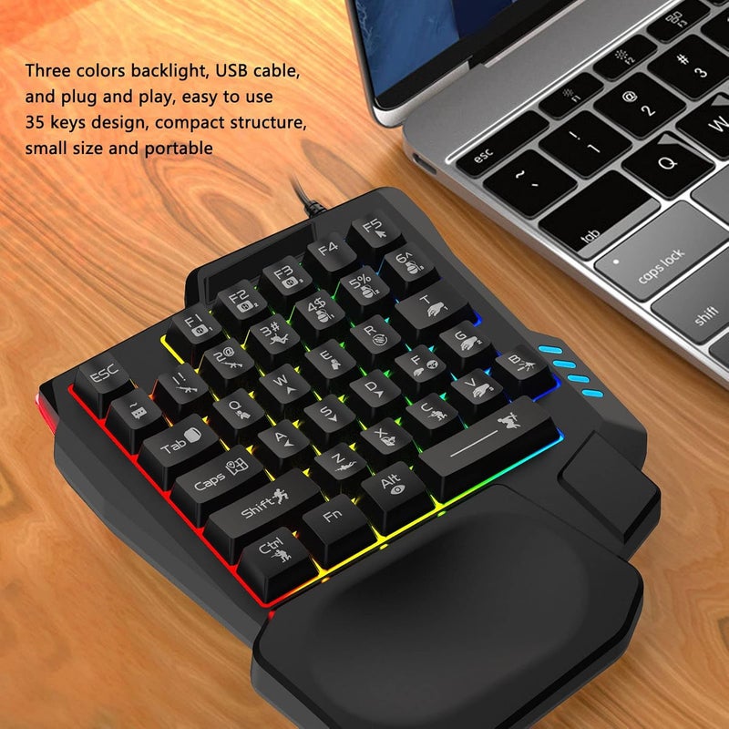 زوبسك لوحة مفاتيح للألعاب بيد واحدة K13، لوحة مفاتيح ميكانيكية RGB للألعاب بيد واحدة، 35 مفتاحًا، متصلة بالكابل USB، مزودة بمسند للمعصم، ووحدة تحكم مريحة للألعاب لأجهزة الكمبيوتر الشخصية. - Image 2