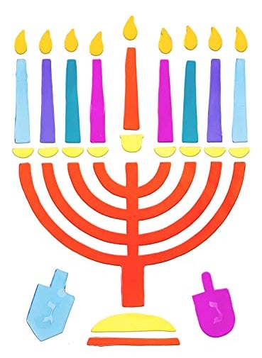 Izzy 'n' Dizzy Menorah Window Gel Cling  Self Sticking Chanukah Menorah and Dreidels  Hanukkah Party Decorations and Supplies by Izzy n Dizzy 