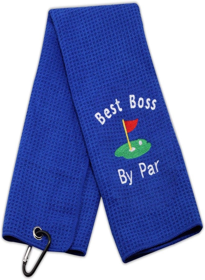 BLUPARK Boss Gift Funny Golf Towel Gift for Golfer Best Boss by Par Golf Embroidered Golf Towel Gift Boss's Day (BOSS-White) - Image 1