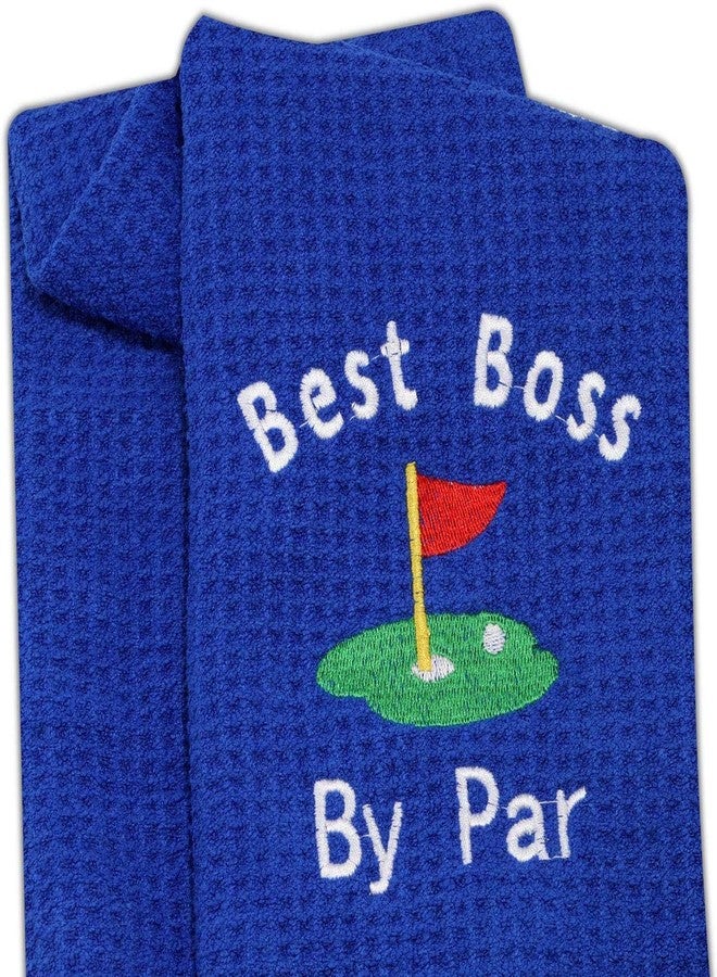 BLUPARK Boss Gift Funny Golf Towel Gift for Golfer Best Boss by Par Golf Embroidered Golf Towel Gift Boss's Day (BOSS-White) - Image 2