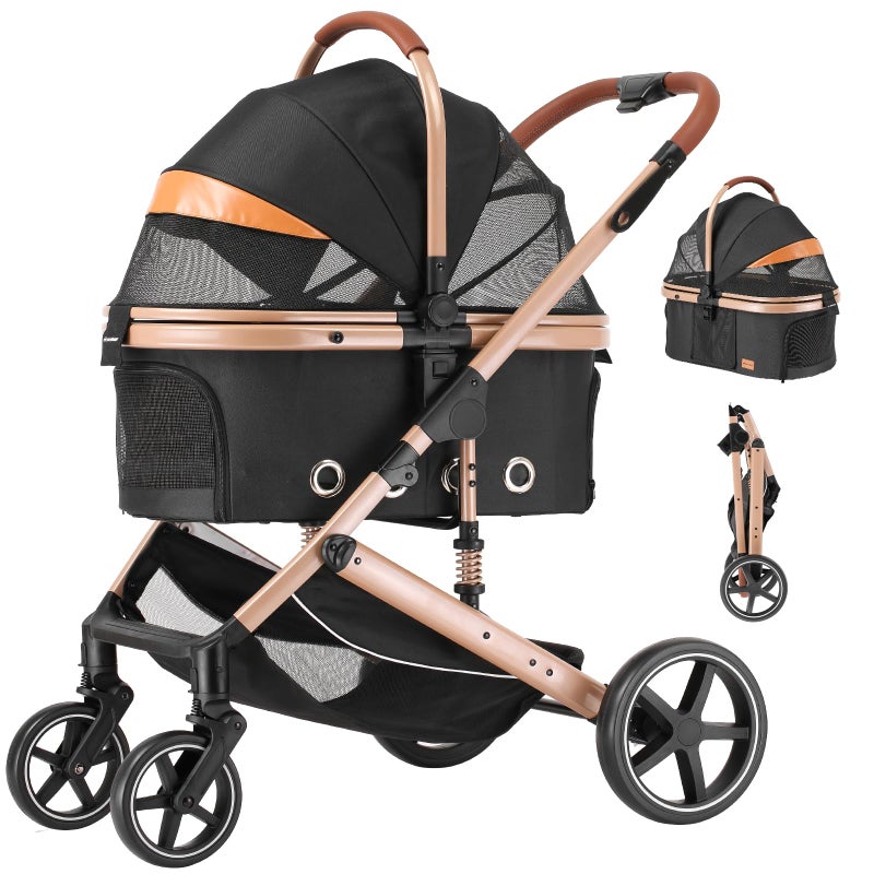 EchoSmile XL Extra Large Dog Stroller Adjustable HandlesLightweight Folding Pet StrollerAllTerrain 4 Wheel for 2 Medium DogsDual Entry Safety Dog StrollerCapacity 160 lbsGray