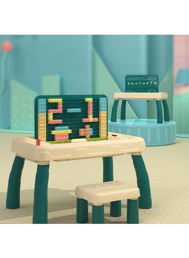 فيتنس ورلد طاولة مكعبات بناء متعددة الوظائف مع كرسي، مجموعة ألعاب تعليمية للأطفال - Image 5