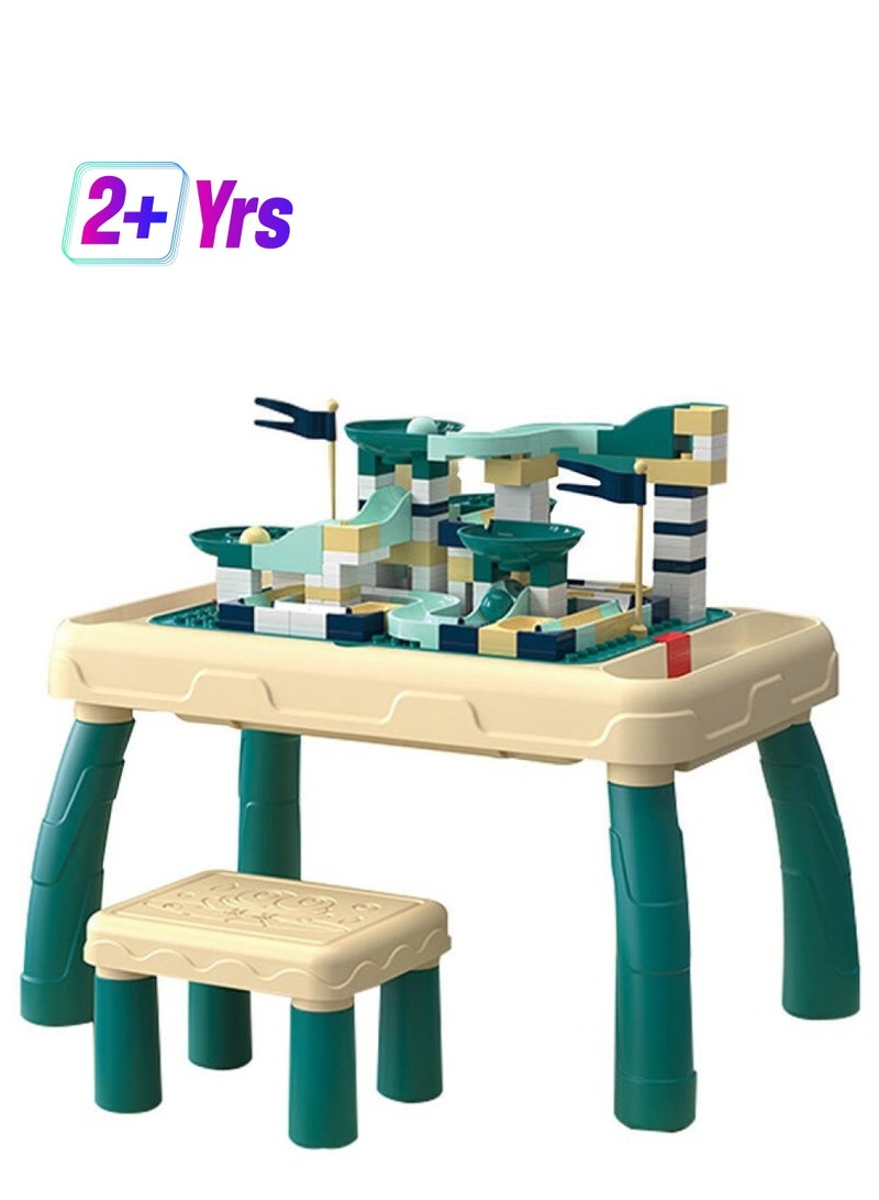 فيتنس ورلد طاولة مكعبات بناء متعددة الوظائف مع كرسي، مجموعة ألعاب تعليمية للأطفال - Image 1