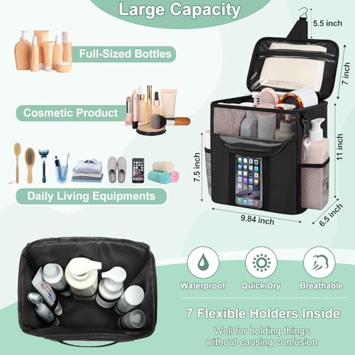 Attmu Portable Shower Caddy for Dorm Room Essentials, Foldable Mesh Shower Bag for College, Large Capacity Toiletry Bag Tote Bag Shower Caddy Portable for Student Boy Girl Bath Essentials (Black) - Image 2