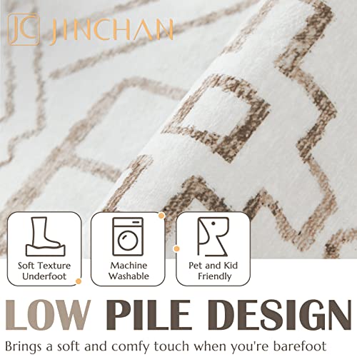 jinchan Hallway Runner Rug 3x8 Moroccan Kitchen Machine Washable Runner Rug Modern Geometric Soft Faux Wool UltraThin LowPile NonSlip Carpet for Laundry Room Bedroom Farmhouse 3x8ft Taupe - Image 3