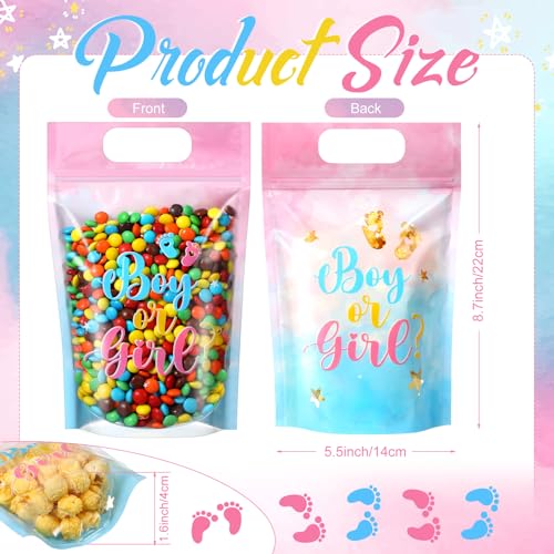 Capoda 50 Pcs Boy or Girl Gift Bags Clear Gender Reveal Sealing Pouches with Handles Blue Pink Baby Shower Plastic Bags for Baby Gender Reveal Party Candy Gift Wrapping Supplies DecorBoy or Girl - Image 3