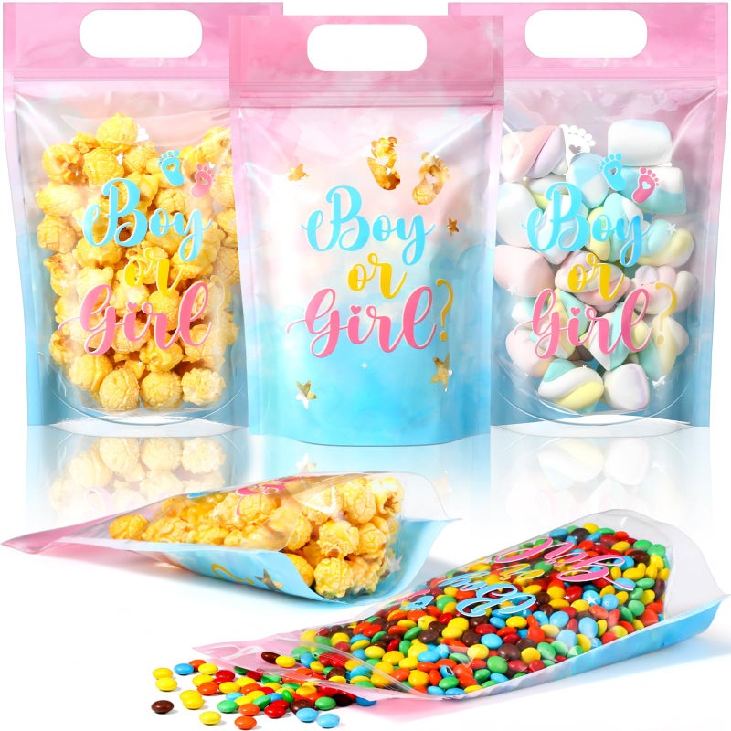Capoda 50 Pcs Boy or Girl Gift Bags Clear Gender Reveal Sealing Pouches with Handles Blue Pink Baby Shower Plastic Bags for Baby Gender Reveal Party Candy Gift Wrapping Supplies DecorBoy or Girl - Image 2