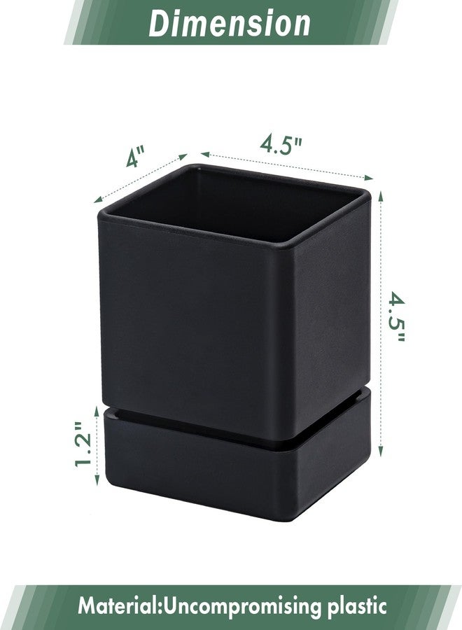 D'vine Dev 4 Inch Herb Planter Pot, Plastic Planter with Drainage Holes and Saucer, Modern Decorative Gardening Pot for Indoor Plants, Flowers, Herbs, Succulents, Black, Set of 4, 76-Y-B-4 - Image 2