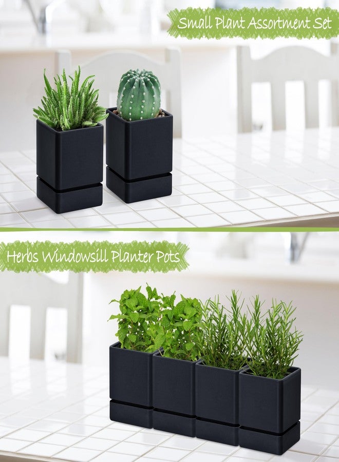 D'vine Dev 4 Inch Herb Planter Pot, Plastic Planter with Drainage Holes and Saucer, Modern Decorative Gardening Pot for Indoor Plants, Flowers, Herbs, Succulents, Black, Set of 4, 76-Y-B-4 - Image 4