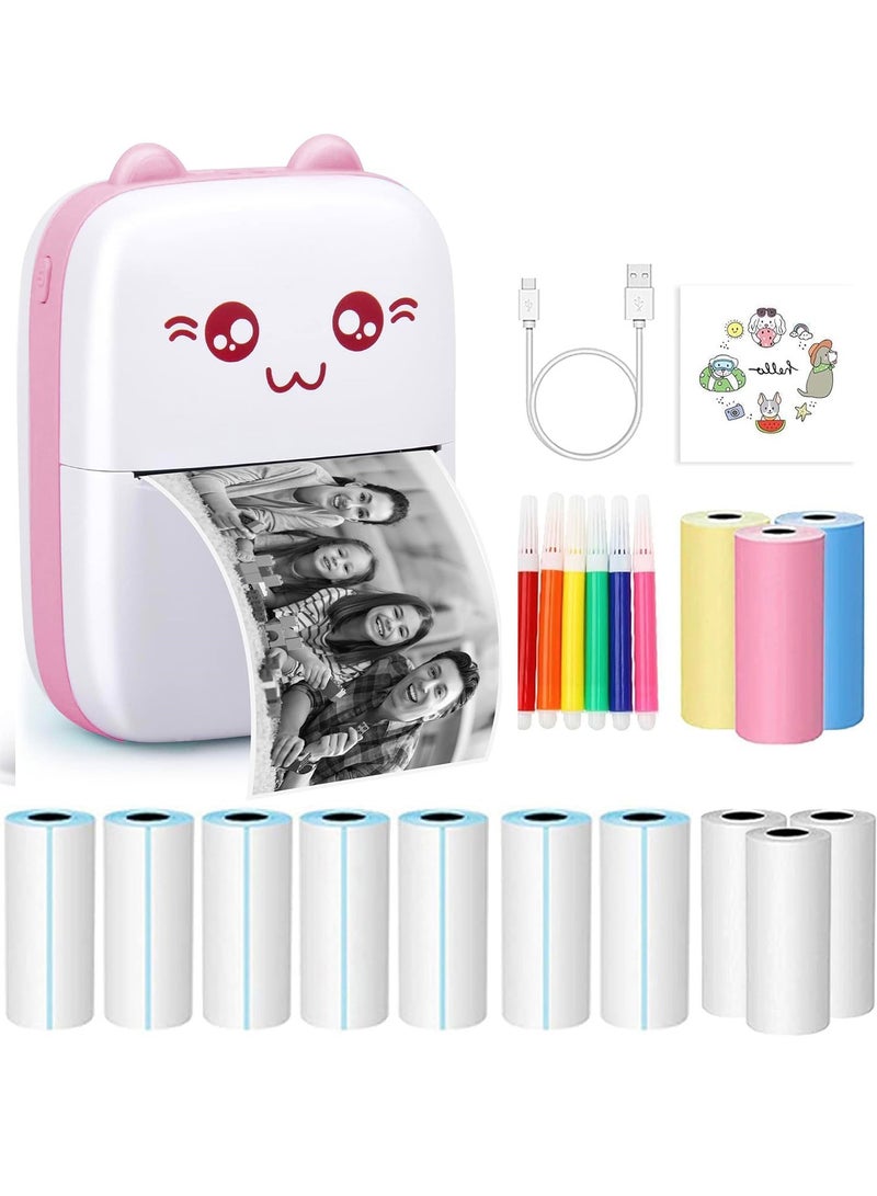 Mini Thermal Printer,Portable Labler Maker with 13 Rolls Paper,Bluetooth Sticker Printer Wireless Inkless printer Compatible with iOS/Android for Study Notes Journal,Memo,Photo,Lists,QR,Adress - Image 1