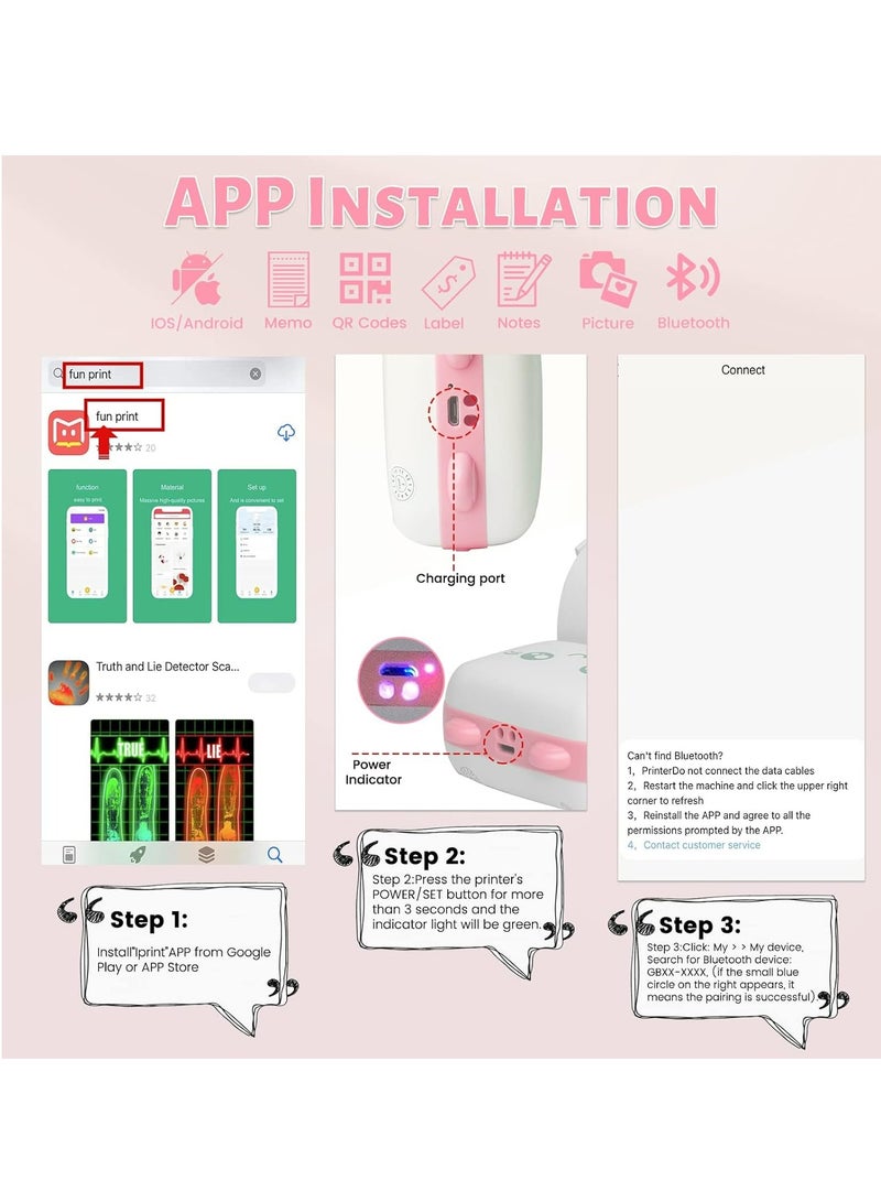 Mini Thermal Printer,Portable Labler Maker with 13 Rolls Paper,Bluetooth Sticker Printer Wireless Inkless printer Compatible with iOS/Android for Study Notes Journal,Memo,Photo,Lists,QR,Adress - Image 5