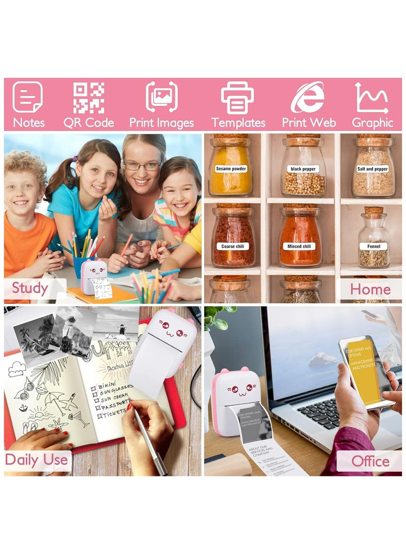 Mini Thermal Printer,Portable Labler Maker with 13 Rolls Paper,Bluetooth Sticker Printer Wireless Inkless printer Compatible with iOS/Android for Study Notes Journal,Memo,Photo,Lists,QR,Adress - Image 2