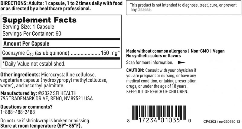 Klaire Labs Coenzyme Q10150 Milligrams CoQ10 as Ubiquinone Hypoallergenic Formula for Cardiovascular  Cellular Energy Support 60 Capsules - Image 5