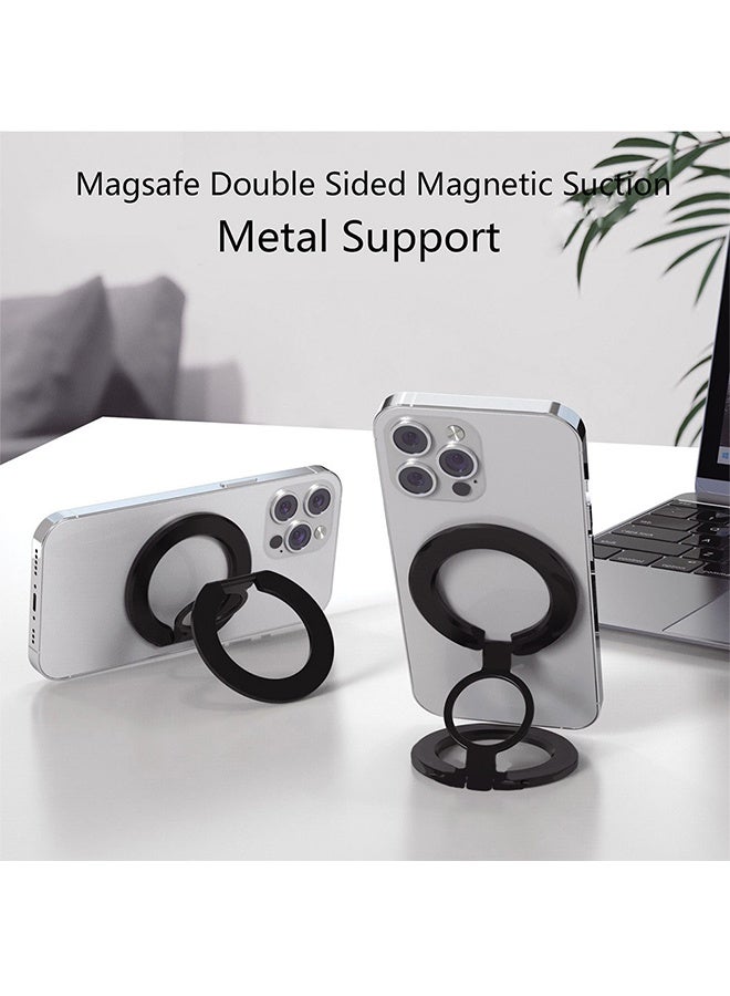 Dual Magnetic Phone Holder Stand, 360° Rotating Foldable MagSafe Mount with Strong Magnetic Hold, Portable for Desk & Car Use, Compatible with iPhone MagSafe Series (Black) - Image 2