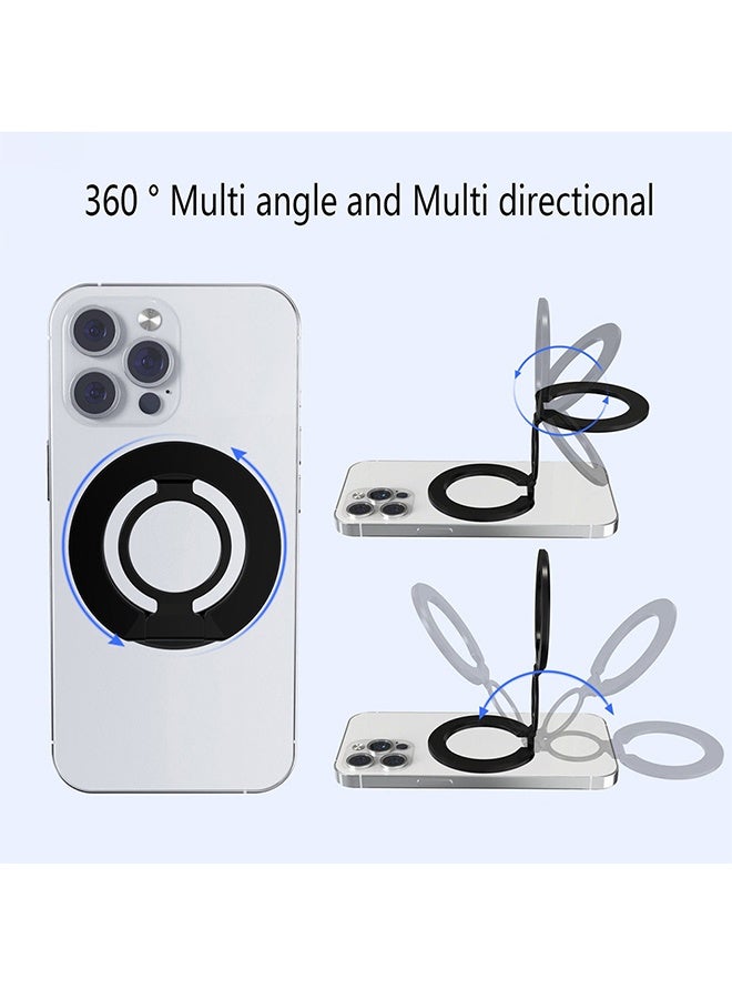 Dual Magnetic Phone Holder Stand, 360° Rotating Foldable MagSafe Mount with Strong Magnetic Hold, Portable for Desk & Car Use, Compatible with iPhone MagSafe Series (Black) - Image 4