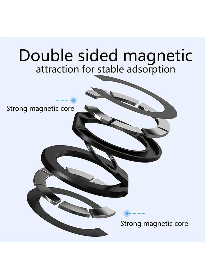 Dual Magnetic Phone Holder Stand, 360° Rotating Foldable MagSafe Mount with Strong Magnetic Hold, Portable for Desk & Car Use, Compatible with iPhone MagSafe Series (Black) - Image 3