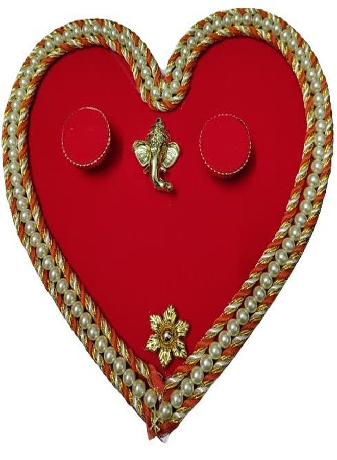 MOREL HARDWOOD HEART SHAPE ENGAGEMENT RING PLATTER MDF BASE RED AND GOLD COLOR HEART SHAPE DECORATIVE TRAY, WITH 2 RING HOLDER. - Image 1