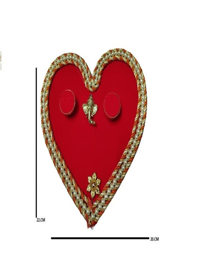 MOREL HARDWOOD HEART SHAPE ENGAGEMENT RING PLATTER MDF BASE RED AND GOLD COLOR HEART SHAPE DECORATIVE TRAY, WITH 2 RING HOLDER. - Image 2