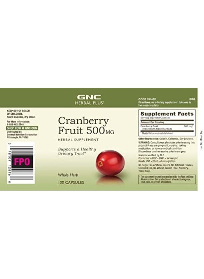 GNC Herbal Plus Whole Herb Cranberry 500Mg 100 Capsules - Image 4