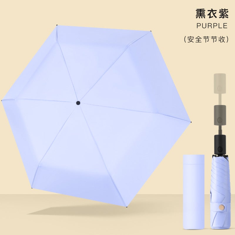 Ultra-light Automatic Three-fold Umbrella Safety Anti-rebound Umbrella Automatic Black Glue Printable Advertising Logo Umbrella Smoked clothes purple (automatic)