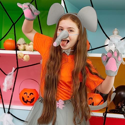 Newcotte 6 Pieces Elephant Costume Kids Set Include Grey Elephant Ears Headband Nose Tail Paws Bow Tie Tutu Skirt Halloween Animal Fancy Dress Costume Kit Party Cosplay Accessories for Birthday - Image 5