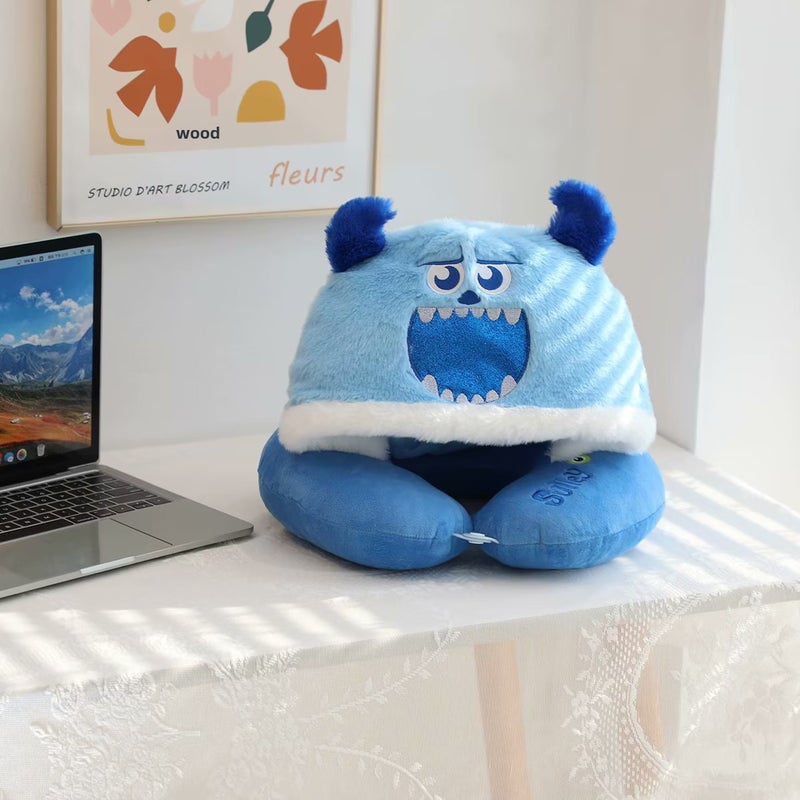 Cute Hooded Neck Pillow for Travel and Office Mao monster