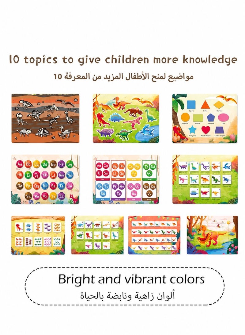 Prime Choice Dinosaur Busy Book for Toddlers 3-6 Years, Montessori Preschool Learning Activities, Reusable Sticker Quiet Book, Early Education Sensory Travel Toy with 8 Washable Markers, Shapes, Alphabet & Number Matching - Image 2
