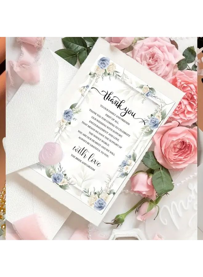 50pcs Elegant Floral Matte Thank You Cards For Weddings And Events 100x65mm Handwritten Message Cards With Pastel Pink And Blue Flowers Premium Quality Guest Appreciation Notes Wedding Thank You Gifts K-254 - Image 1