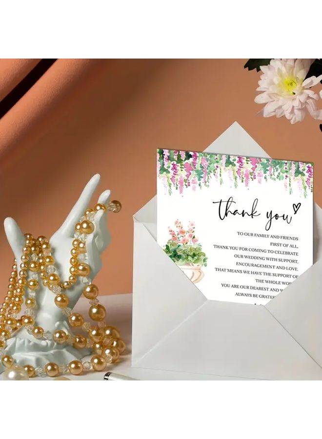 50pcs Elegant Floral Matte Thank You Cards For Weddings And Events 100x65mm Handwritten Message Cards With Pastel Pink And Blue Flowers Premium Quality Guest Appreciation Notes Wedding Thank You Gifts K-254 - Image 4