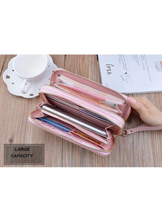 Valerie Valerie Women Zipper Wallets For Girls Leather Clutch Multi Slot Wallet Girls Zipper Coin Large Purse Wallet For Women (Pink)  - Image 5