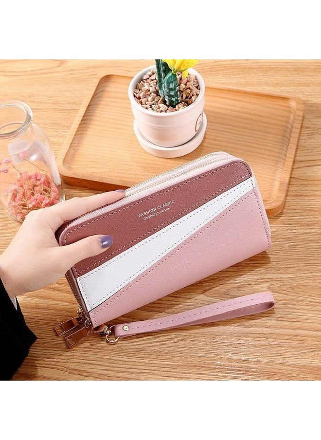 Valerie Valerie Women Zipper Wallets For Girls Leather Clutch Multi Slot Wallet Girls Zipper Coin Large Purse Wallet For Women (Pink)  - Image 2