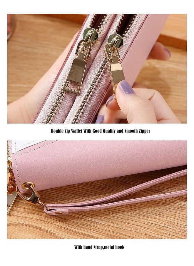 Valerie Valerie Women Zipper Wallets For Girls Leather Clutch Multi Slot Wallet Girls Zipper Coin Large Purse Wallet For Women (Pink)  - Image 3