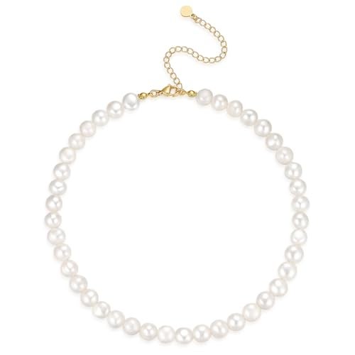 NUZON 9-10MM Baroque Pearl Necklace for Women Large Irregular Freshwater Pearl Choker Handpicked AAA+ White Beaded Strand Wedding Jewelry 15’’+3’’ - Image 1