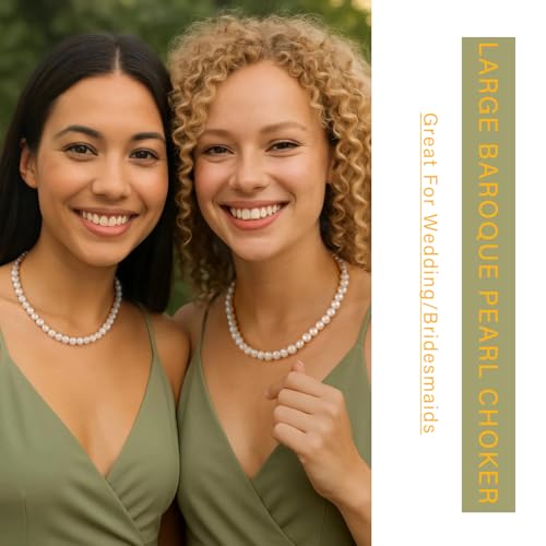 NUZON 9-10MM Baroque Pearl Necklace for Women Large Irregular Freshwater Pearl Choker Handpicked AAA+ White Beaded Strand Wedding Jewelry 15’’+3’’ - Image 3