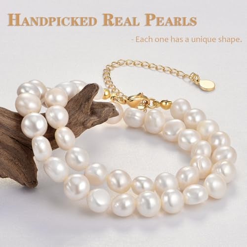 NUZON 9-10MM Baroque Pearl Necklace for Women Large Irregular Freshwater Pearl Choker Handpicked AAA+ White Beaded Strand Wedding Jewelry 15’’+3’’ - Image 5