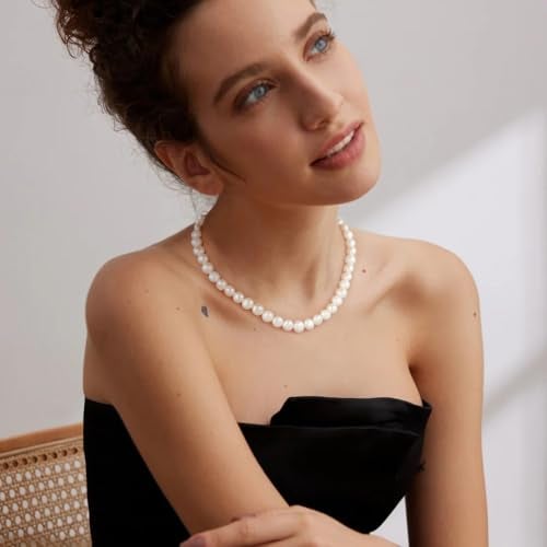 NUZON 9-10MM Baroque Pearl Necklace for Women Large Irregular Freshwater Pearl Choker Handpicked AAA+ White Beaded Strand Wedding Jewelry 15’’+3’’ - Image 2