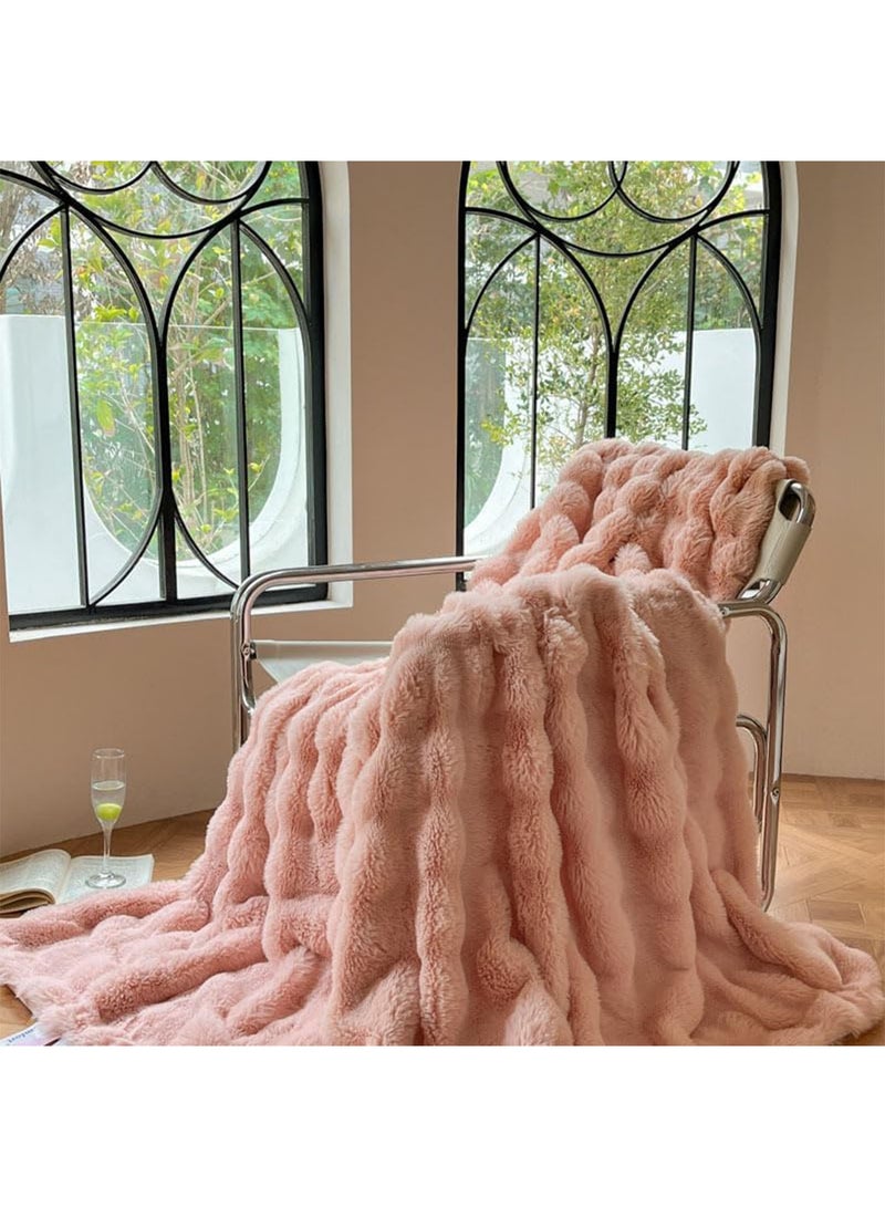 GT-Wheel Luxury Plush Throw Blanket Super Soft Cozy Fuzzy Blanket Faux Rabbit Fur Blanket Lightweight Blanket - Image 1